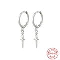 Detailed macro of 925 sterling silver hoop earrings with dagger zircon pendant charms - Silver Dagger / 925 Silver