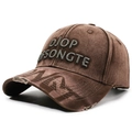 Casquette de baseball marron foncé délavée avec broderie et détails usés de style rétro - Réglable / café