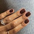 Glossy deep brown square press-on nails with shiny finish on denim background - Glue Type / Chocolate Brown (JP3366)