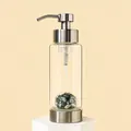 Glass dispenser bottle with moss agate stones and stainless steel pump for lotion - Moss Agate