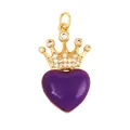 Purple enamel heart pendant with golden crown and white cubic zirconia accents - Purple Crown Heart-ABG8886