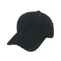 Close-up of black baseball cap featuring textured tweed fabric and solid color design - Black