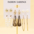 6-pair set of gold earrings with pearls, amber resin charms and star studs - Star Pearl Amber Combo (11)