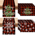 Christmas table runner and placemats set with red black plaid and snowflake patterns - CD41-4 (Red & Black Plaid Christmas Tree)