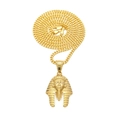 Punk style stainless steel gold plated Cuban chain necklace with Egyptian Pharaoh pendant - Egyptian Pharaoh Portrait + 3mm 24inch Cuban Chain