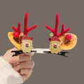 Christmas reindeer antler hair clips set with gold glitter santa and red berries - Sequin Santa Claus