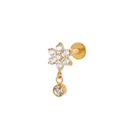 F136 Titanium gold star flower labret with clear zircons and round pendant - 11# Gold Flower Zircon Drop