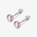 Minimalistische S999 Sterlingsilber Ohrstecker mit natürlichen hellrosa Perlen besetzt - Lila Perle 4mm (S999 Feinsilber)