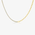 Collana asimmetrica in argento S925 con maglie a graffetta dorate e catena tennis in zircone - Oro 18K (Zircone Bianco)