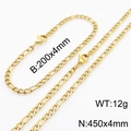 Ensemble collier et bracelet maille Figaro 4mm dorés en acier titane poli - 4mm Or