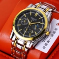 ORUSS men's luxury stainless steel quartz watch in silver and gold with sun-moon phase - Fortune Two-tone Band Black Dial