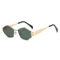 Polygonal gold metal sunglasses with dark green hexagonal lenses for a vintage look - Gold Frame Green