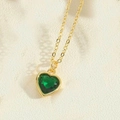 Elegant gold heart necklace with a deep green gemstone pendant for women - Green