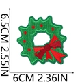 Detailed size chart for Christmas wreath embroidery patch with red bow and green threads - Christmas Wreath-Q