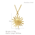Gold stainless steel sun smiley face pendant necklace with detailed dimensions - Sun Smile Face Style (LN1746 Gold)