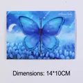 3D folding greeting card with a blue butterfly over tulip garden and star sky - Blue Flower Sea Butterfly