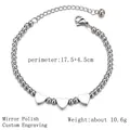 Polished silver stainless steel ball bracelet featuring three heart charms and extension chain - Silver Heart Bead Chain (JZB356)