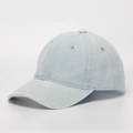 Detailed view of light blue washed denim baseball cap with stitched eyelets and curved brim - One Size / Light Blue Denim (B)