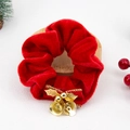 Red velvet Christmas scrunchie with golden bells and holly leaves festive accessory - Red Bowknot Leaf Bell Scrunchie