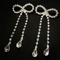 Boucles d'oreilles papillon à pampilles en argent avec strass brillants et pendentifs - Gland Noeud Strass Complet Argent