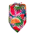 Detailed view of pink pet bandana with summer watermelon and palm leaf print - Tropical Watermelon