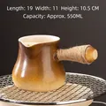 550ml retro ceramic roasting teapot with hemp rope handle for charcoal stove heating - 550ml / Jar Pot (Brown Gradient / Glazed Interior) / 19cmx11cmx10.5cm