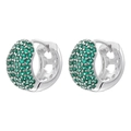 Macro view of silver-tone earrings with pavé green gemstones and heart cutouts - Silver Base Green Zircon 1 Pair