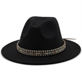 Close-up of black wool fedora featuring a colorful ethnic woven band and wide flat brim - M (56-58cm) / Ethnic Jazz Hat / Black