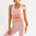 Ensemble de yoga sans couture rose deux pièces avec débardeur court et legging taille haute - S / Ensemble Débardeur Rose