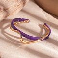 Detail of gold plated double-layer cuff bracelet with purple enamel inlay on stone - Purple (Gold Edge)