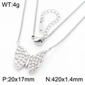 Silver stainless steel butterfly necklace featuring an elegant faux pearl inlay detail - Silver Necklace