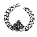 Detail of silver cobra head clasp and polished cuban chain for punk men's bracelet - Skull Twenty-One (Cobra) / Silver