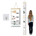 Canvas kids growth chart with wooden rod featuring forest animals and Grow Wild print - Sketch Animals