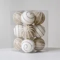 Set of 12 white and champagne gold 8cm Christmas ornaments with pearls and glitter - 8cm Champagne 12 Pieces