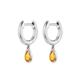 Silver hoop earrings featuring a pear-cut orange zircon drop in a minimalist style - Silver Hoop Orange Yellow Teardrop Pendant (JHQ0009-SS-7)