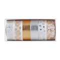 Detail van 6 rollen washi-tape met goud- en zilverfolie en florale patronen - Goud & Zilver Stempelen (Doos met 6 Rollen)