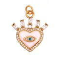 Golden heart crown pendant featuring white enamel, evil eye design and zircon stones - Crown Heart Evil Eye White