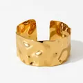 Polished gold wide cuff bracelet with artistic hammered texture and open adjustable design - Gold Hammered Style (KAS1075)