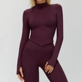Veste de yoga bordeaux pour femme avec col montant et fentes pour les pouces - Rouge prune