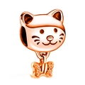 Rose gold cat head charm with bow pendant for DIY bracelets and jewelry making - Rose Gold Cat and Bow (015)