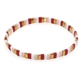 Bohemian Tila bead stretch bracelet with red, white, pink, and gold tiles - Red White Pink Gold