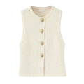 Sleeveless cream knit vest with decorative gold sunflower buttons on a white background - S / Apricot