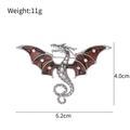 Detail of red enamel dragon brooch showing 6.2cm width and 11g weight on white background - Silver/Red Enamel