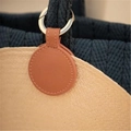 Leaf-shaped magnetic hat clip in dark blue knit and beige straw with brown leather - Round Brown