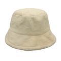Detailed texture of plush cream faux mink fur on a winter bucket hat for women - M (56-58cm) / Light Beige