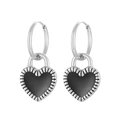 Silver stainless steel hoop earrings with black enamel heart pendant for women - Silver Black Heart Style (KE108734-Z)