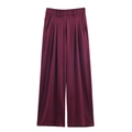 Pantalón de pierna ancha plisado en color burdeos para mujer con caída elegante y lisa - S / Pantalones Rojo Vino