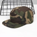 Detail shot of the woodland camouflage pattern on a 5-panel flat brim cotton camp hat - L(58-61cm) / Camouflage No.1