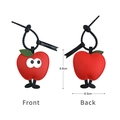 Porte-clés pomme rouge en cuir PU avec yeux cartoon et cordon spirale noir - Pomme