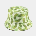 Détail du chapeau bob à motif concombre montrant la texture toile et les surpiqûres - M (56-58cm) / Imprimé Cornichon & Noir Réversible